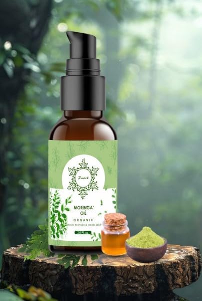 Raslok 100% Pure Wood Pressed Moringa Oil for Face, Hair and Dry Skin | Origin Moringa Oleifera Extract | Lightweight Face Oil, Natural Moisturizer 2 fl. oz.