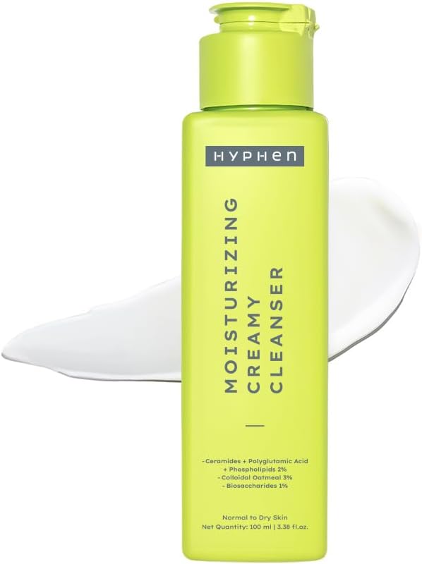 Hyphen Nettoyant Visage Crème Hydratant pour Peaux Sèches et Sensibles | 2 % Céramides et Acide Polyglutamique | Réparation de la Barrière Cutanée, Hydratation et Nettoyage Doux | Nettoyant Quotidien pour Hommes et Femmes - 100 ml