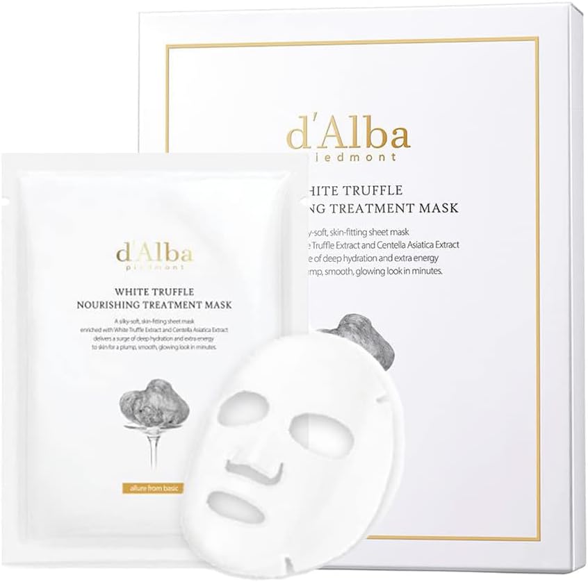 d’Alba Masque Traitant Nourrissant à la Truffe Blanche Italienne 5pcs, Soin Végan, Masque Tissu Nourrissant et Apaisant à la Truffe Blanche pour Peaux Sèches et Fatiguées, Sûr pour les Peaux Sensibles, Masque Hydratation Intense, Soin Coréen (25ml*5packs)