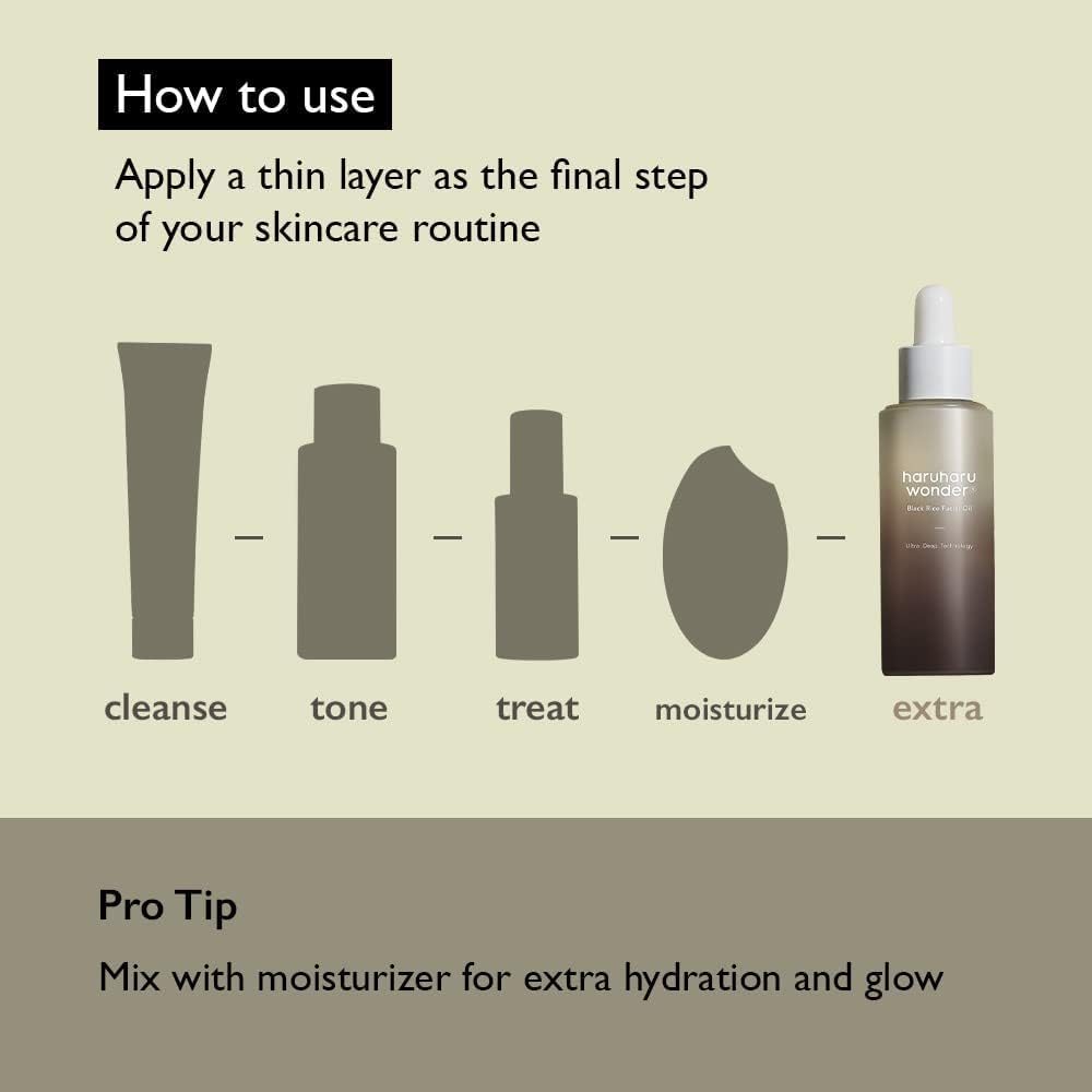 Haruharu Wonder Black Rice Facial Oil (30ml), last stage of morning and evening skin care, nutritional essence for excellent moisturing and soothing effect