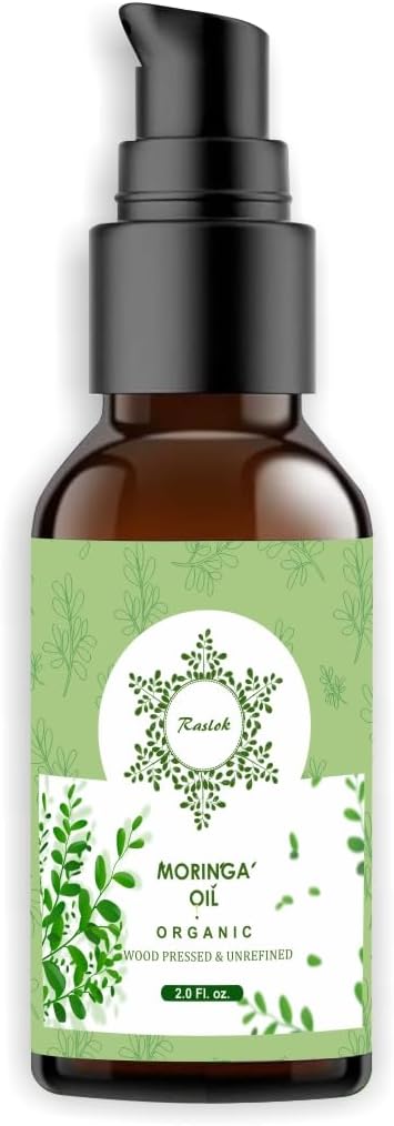 Raslok 100% Pure Wood Pressed Moringa Oil for Face, Hair and Dry Skin | Origin Moringa Oleifera Extract | Lightweight Face Oil, Natural Moisturizer 2 fl. oz.