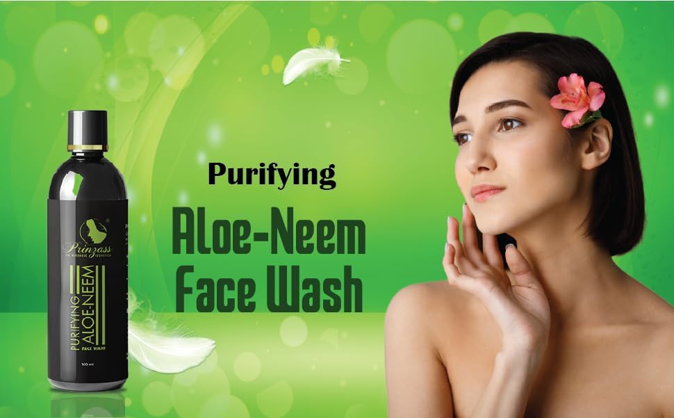Prinzass Herbals Purifying Aloe Neem Face Wash | Face Wash with Ayurvedic Neem, Aloe-Vera and Tulsi | Pimple Control Face Wash | Suitable for All Skin Types | 100ML