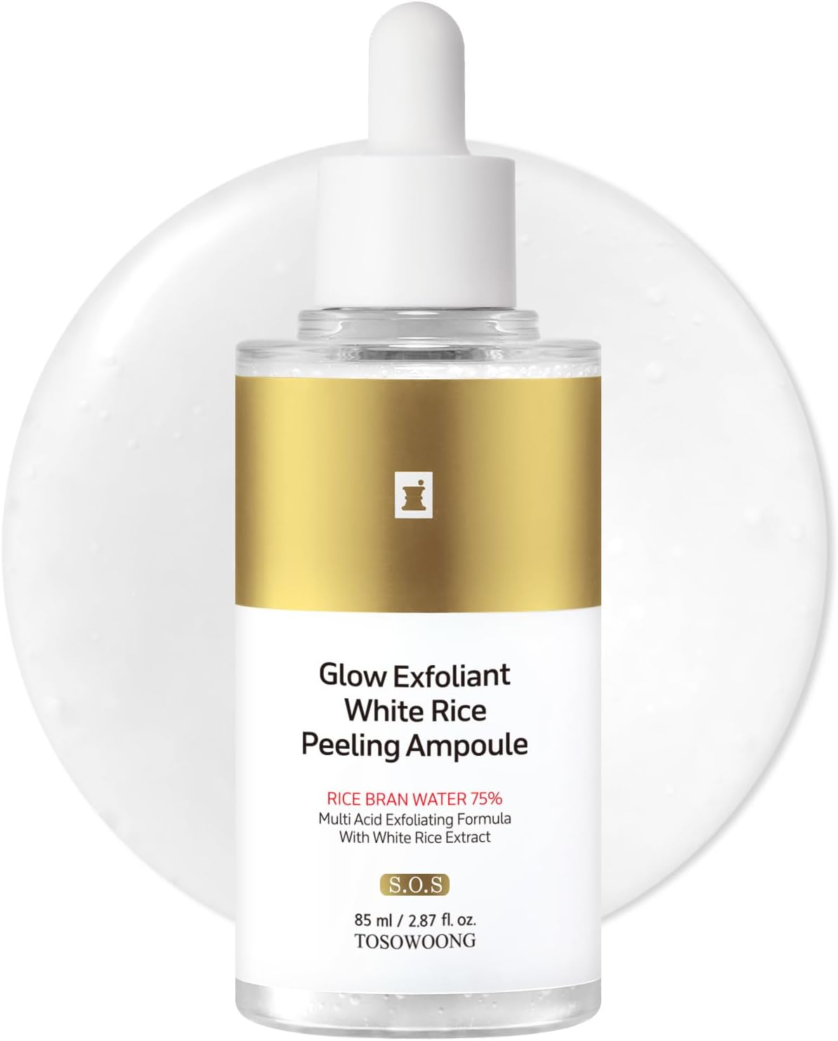 Ampoule Peeling au Riz Blanc TOSOWOONG, Exfoliant au Riz 75%, Éliminateur de Peaux Mortes, Gommage Visage et Corps, Nettoyant Points Noirs et Pores, Acide Kojique, Niacinamide pour la décoloration, Soin Coréen, 85ml / 2.87 fl. oz.