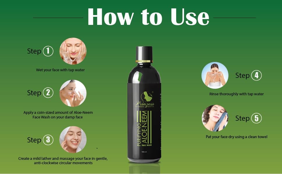 Prinzass Herbals Purifying Aloe Neem Face Wash | Face Wash with Ayurvedic Neem, Aloe-Vera and Tulsi | Pimple Control Face Wash | Suitable for All Skin Types | 100ML