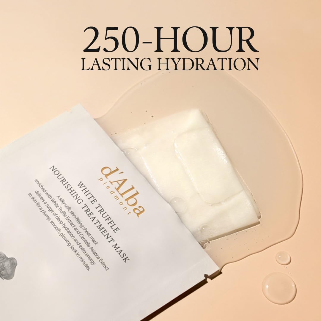 d’Alba Masque Traitant Nourrissant à la Truffe Blanche Italienne 5pcs, Soin Végan, Masque Tissu Nourrissant et Apaisant à la Truffe Blanche pour Peaux Sèches et Fatiguées, Sûr pour les Peaux Sensibles, Masque Hydratation Intense, Soin Coréen (25ml*5packs)