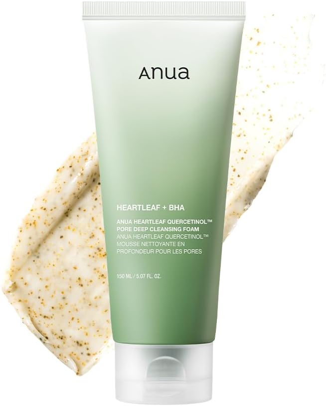 Anua Heartleaf Quercetinol Mousse Nettoyante Profonde pour Pores, Nettoyant Visage Affinant les Pores, Nettoyant Hydratant Quotidien pour Double Nettoyage, Mousse Douce au BHA, Soin Coréen, 150 ml