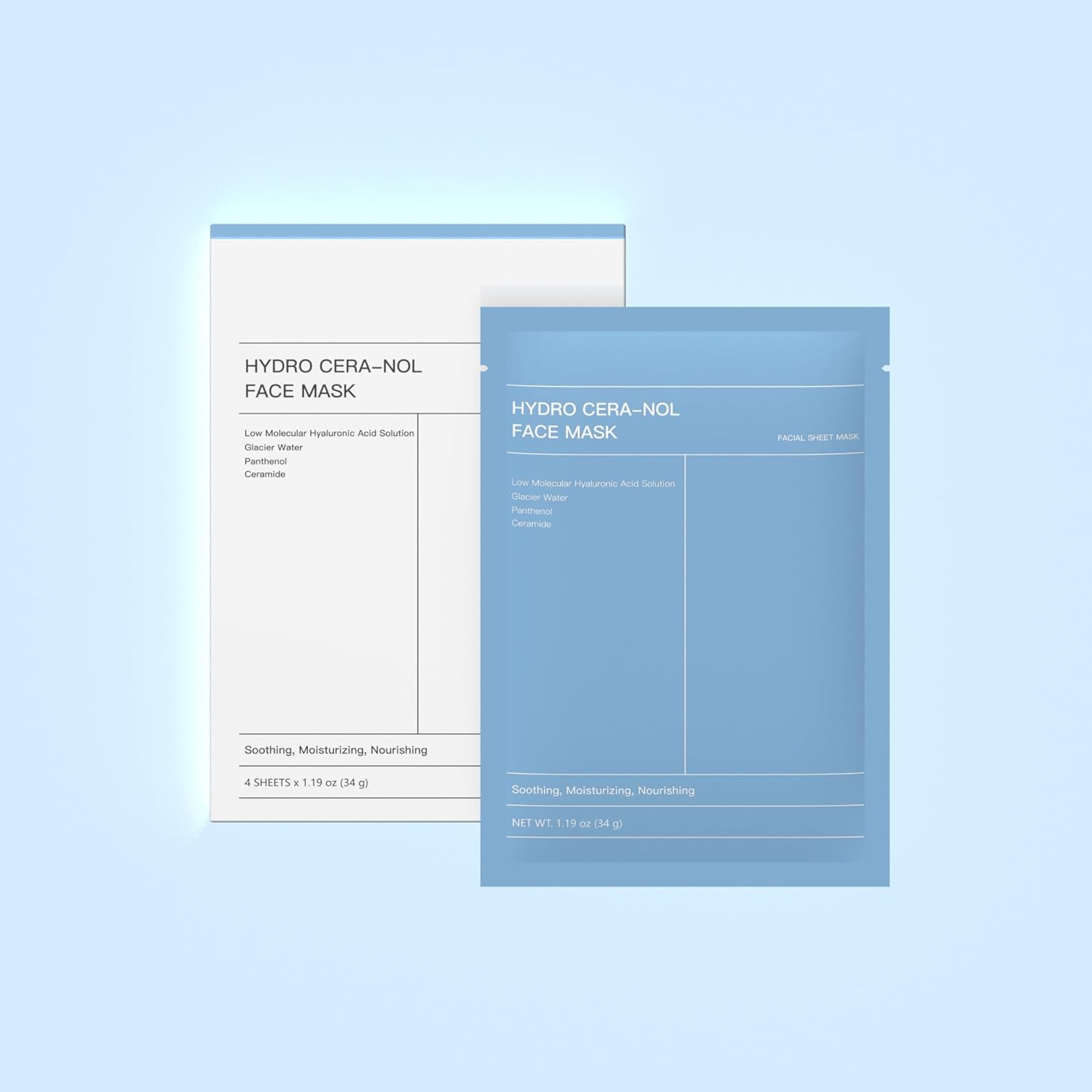 Hydro Cera-nol Real Deep Mask, Overnight Hydrogel Mask, Hydrating Facial Mask For Sensitive Skin, Redness Reducing & Quick Soothing Effect, Korean Skincare, Stocking Stuffers (34g x 4 Masks)