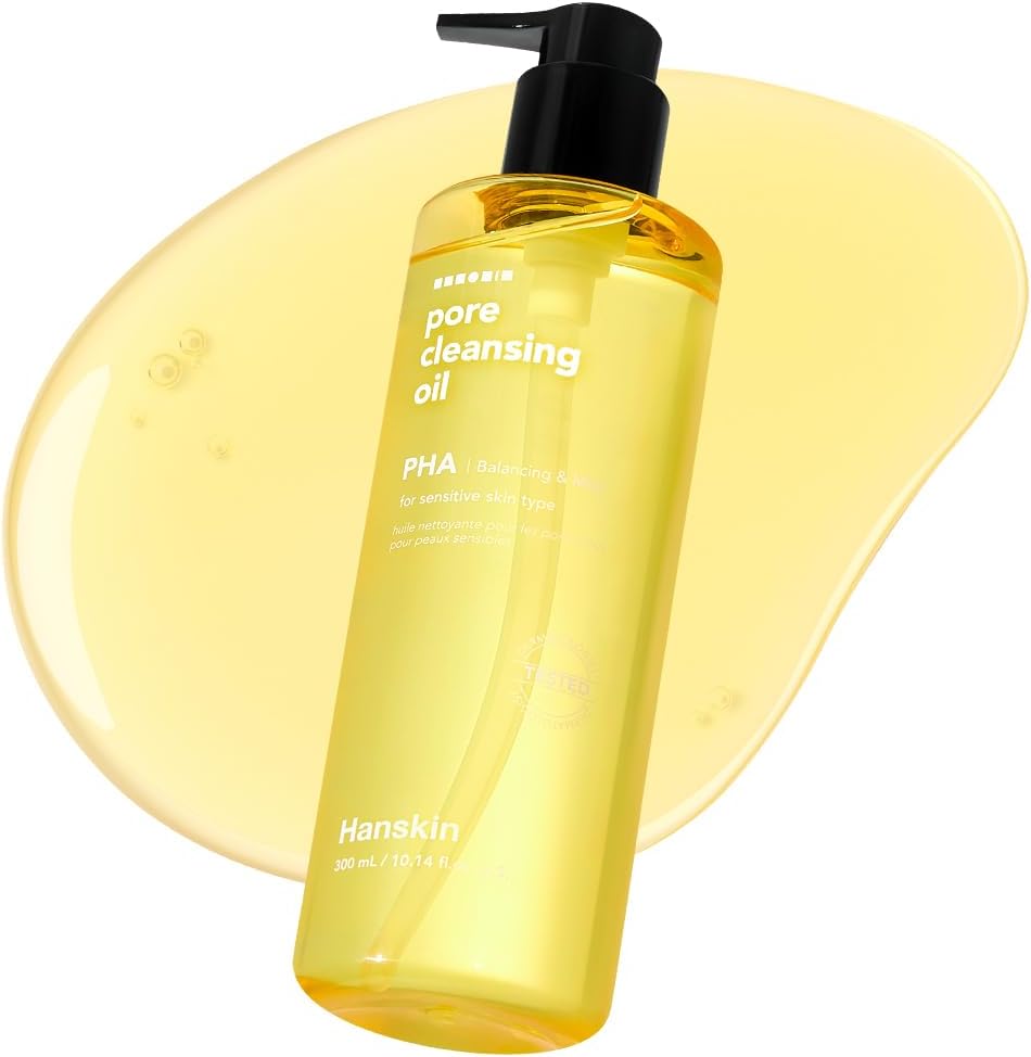 (PHA - Pour peaux sensibles) - HANSKIN Huile Démaquillante Nettoyante Points Noirs Visage PHA Hydratant Peaux Sensibles Naturel Biologique (300ml)