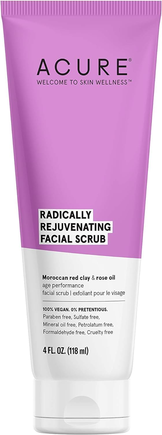 Acure Brightening Facial Scrub - Exfoliating Face Wash, Gentle Daily Scrubber & Exfoliator for Women & Men for Radiant Skin, Cleansing Wash with Sea Kelp & French Green Clay - 118ml