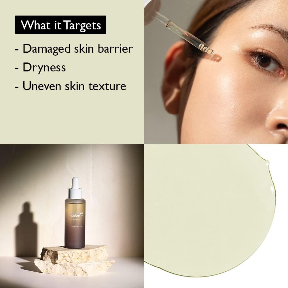 Haruharu Wonder Black Rice Facial Oil (30ml), last stage of morning and evening skin care, nutritional essence for excellent moisturing and soothing effect