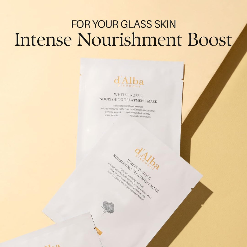 d’Alba Masque Traitant Nourrissant à la Truffe Blanche Italienne 5pcs, Soin Végan, Masque Tissu Nourrissant et Apaisant à la Truffe Blanche pour Peaux Sèches et Fatiguées, Sûr pour les Peaux Sensibles, Masque Hydratation Intense, Soin Coréen (25ml*5packs)
