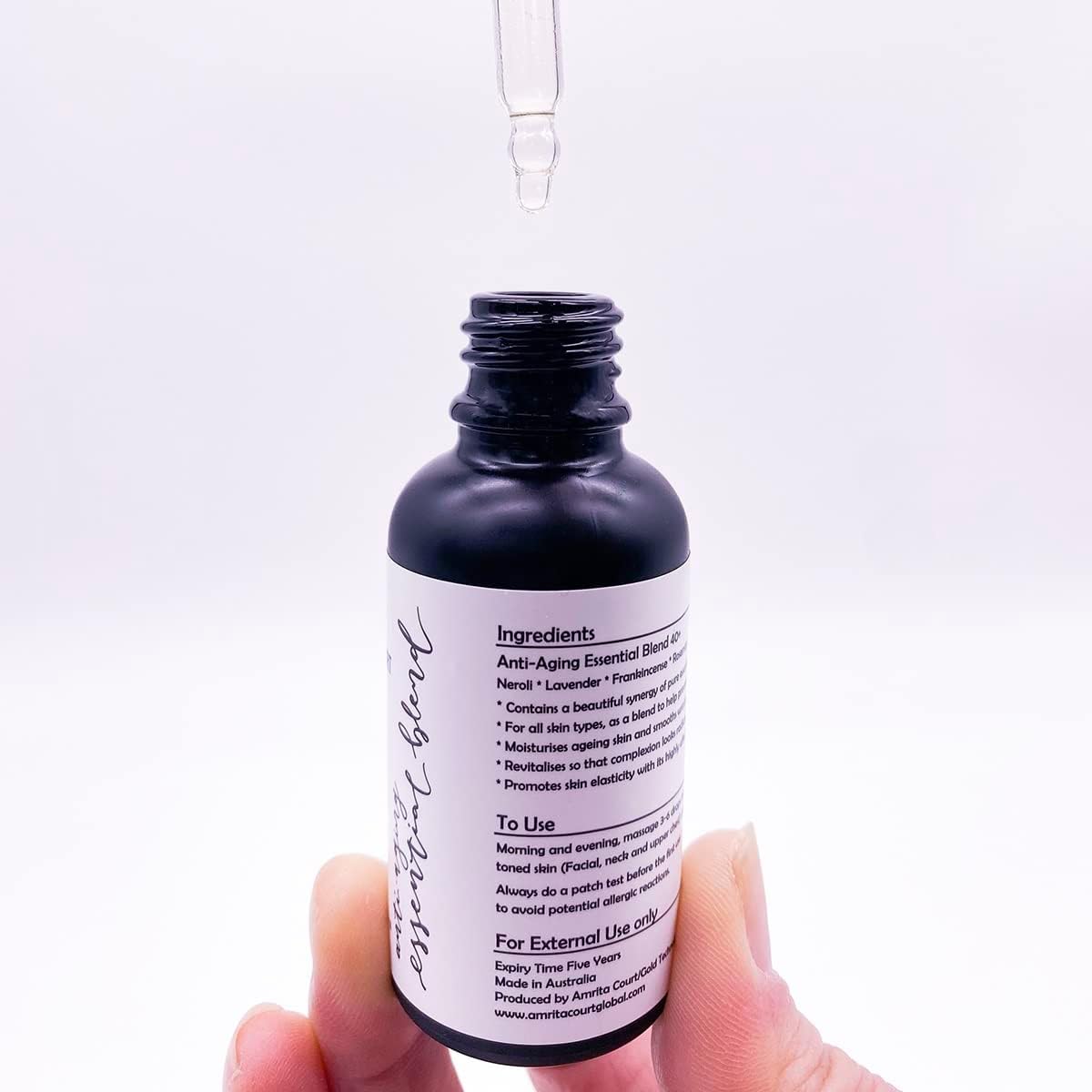 Mélange d'huiles essentielles anti-âge 40+, contient du Néroli, huile raffermissante illuminatrice pour le visage, fabriqué à la main en Australie, végétalien, écologique, anti-rides, pour les 40 ans et plus, 30ML