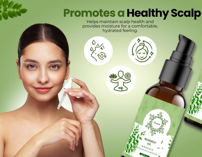 Raslok 100% Pure Wood Pressed Moringa Oil for Face, Hair and Dry Skin | Origin Moringa Oleifera Extract | Lightweight Face Oil, Natural Moisturizer 2 fl. oz.