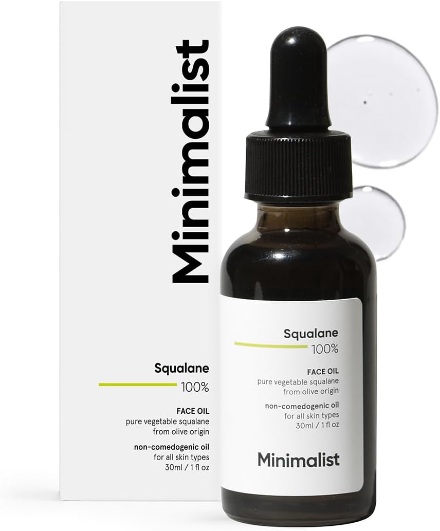 Huile Visage Minimaliste Hydratante | Squalane 100% | Ultra-légère et d'Origine Végétale | Hydratation Légère et Réduction des Ridules, 30 ml 1 fl oz (Lot de 1)