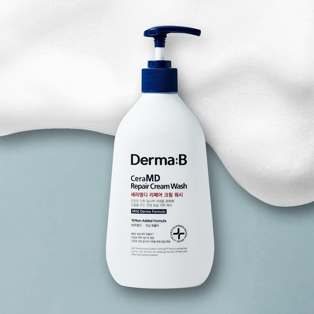 Derma B CeraMD Crème Lavante Réparatrice, Nettoyant Corps et Visage Crémeux, Sans Parfum, pour Peaux Sèches Sensibles et Sujettes aux Démangeaisons, Hydratation Intense, Sans Parabènes, Gel Douche Crème, 400ml