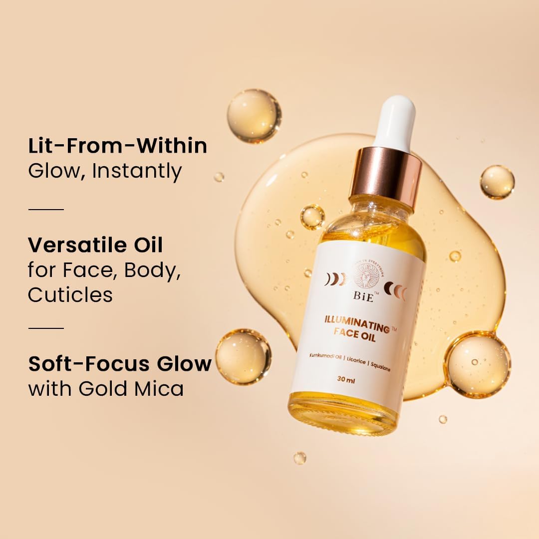 BiE (BEAUTY IN EVERYTHING) Huile Éclat Visage au Squalane et Kumkumadi pour un éclat et une luminosité instantanés | Pour peaux sèches, mixtes, sensibles | Huile visage pour hommes et femmes | Sans parfum ajouté | 10ml
