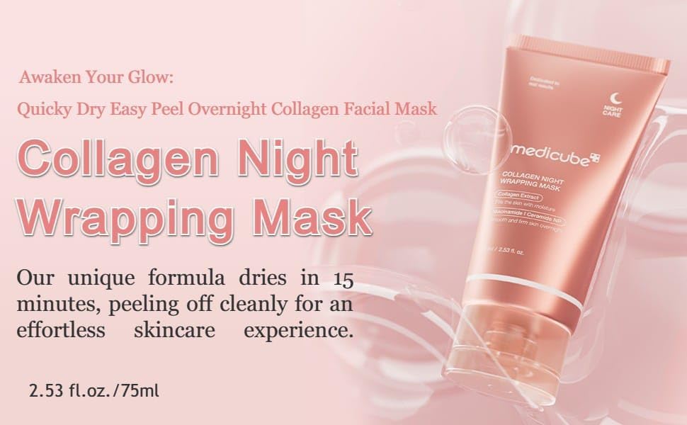 medicube Wrapping Mask Collagen Overnight Peel Off Facial Mask | Elasticity & Hydration Care, Reduces Sagging & Dullness | Hydrolyzed Collagen For Glowing Skin | Korean Skin Care, 75ml