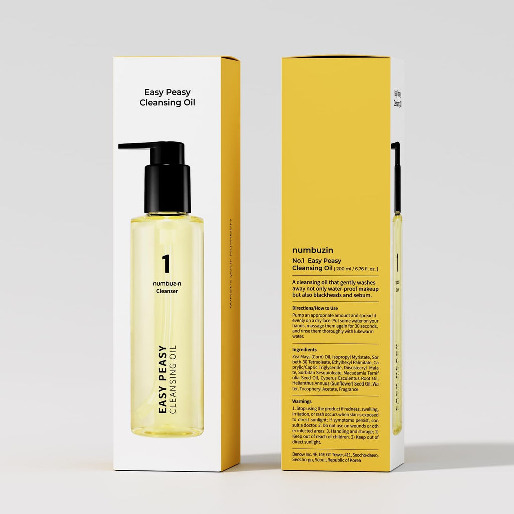 numbuzin No.1 Huile Démaquillante | Huile Nettoyante Facile | Nettoyant Visage Démaquillant | Ingrédients à base de maïs, graines de macadamia | Maquillage waterproof, Soin points noirs | Hydratant, Léger | 200 ml