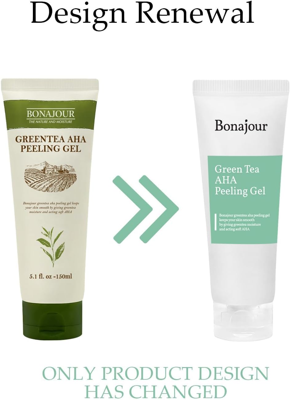 [BONAJOUR] Gel Peeling AHA au Thé Vert – Gel Exfoliant Coréen à l'Enzyme AHA, Exfoliant Doux pour le Visage & Soin K-Beauty Vegan pour une Peau Douce et Éclatante, 150 ml