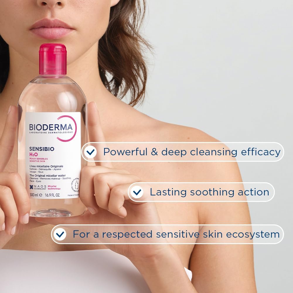 BIODERMA Sensibio H2O Eau Micellaire - Nettoyant Démaquillant Apaisant Visage pour Peaux Sensibles, 500ml