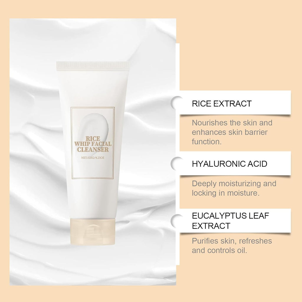 Nettoyant Moussant Visage à l'Eau de Riz Bright - Nettoyant doux quotidien hydratant et émollient pour le visage, avec mousse crémeuse, nettoie les pores en profondeur sans dessécher, pour équilibrer les peaux sensibles et grasses (2 pièces)