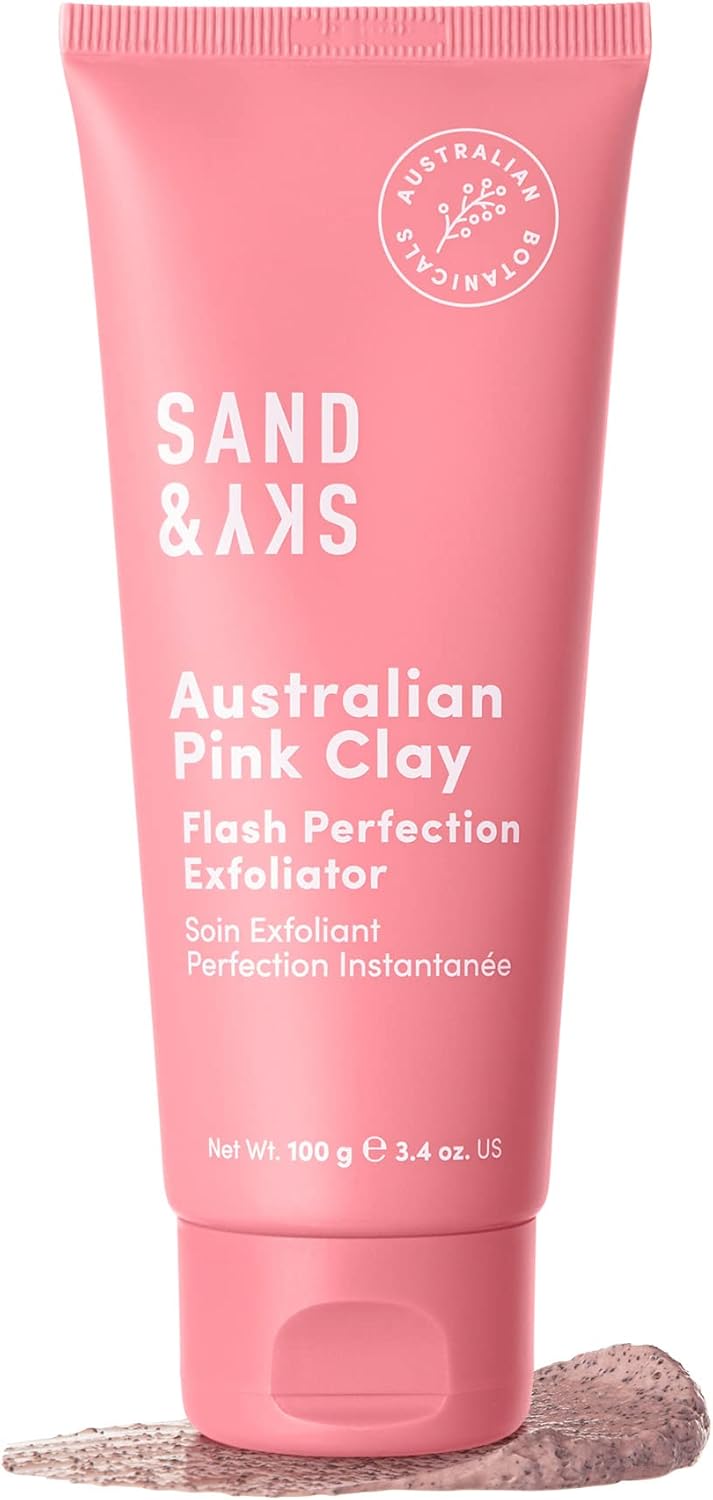 Sand & Sky Gommage exfoliant visage à l'argile rose australienne avec AHA et poudre de perles - Exfoliant doux physique et chimique pour une peau lisse, réduit la texture de la peau