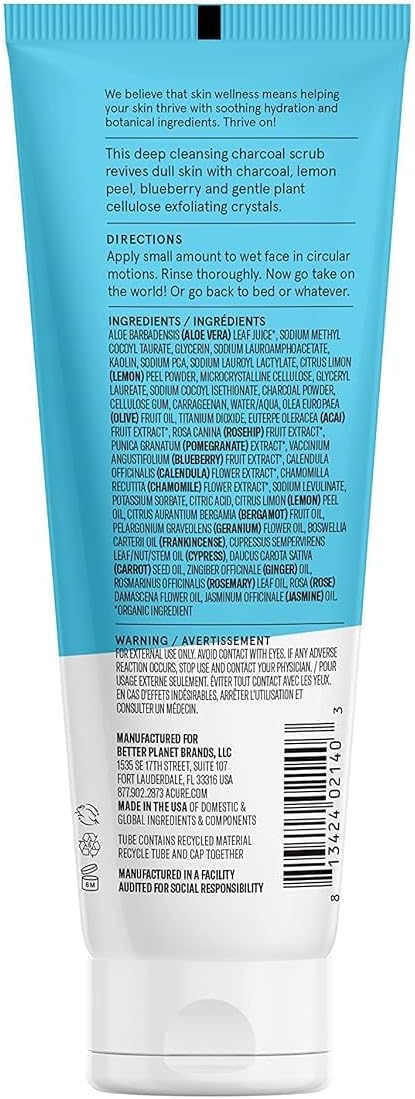 Acure Brightening Facial Scrub - Exfoliating Face Wash, Gentle Daily Scrubber & Exfoliator for Women & Men for Radiant Skin, Cleansing Wash with Sea Kelp & French Green Clay - 118ml