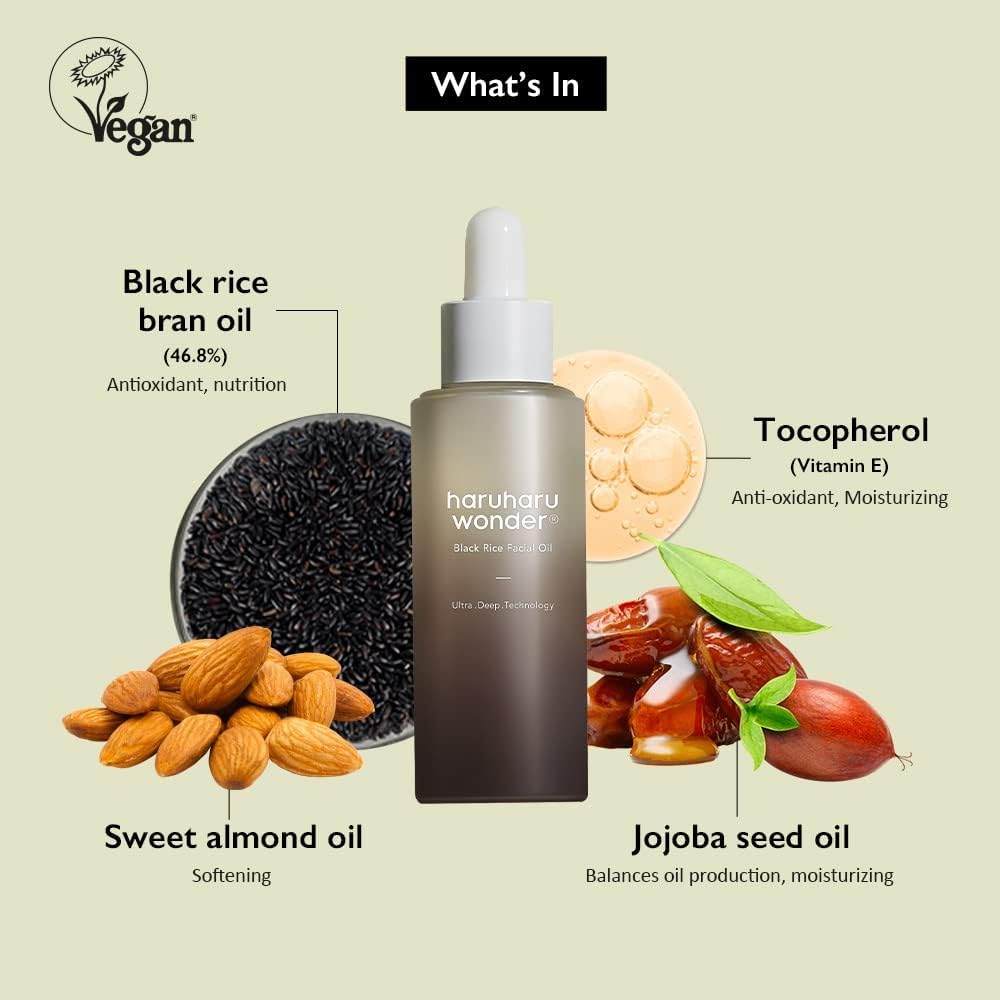 Haruharu Wonder Black Rice Facial Oil (30ml), last stage of morning and evening skin care, nutritional essence for excellent moisturing and soothing effect