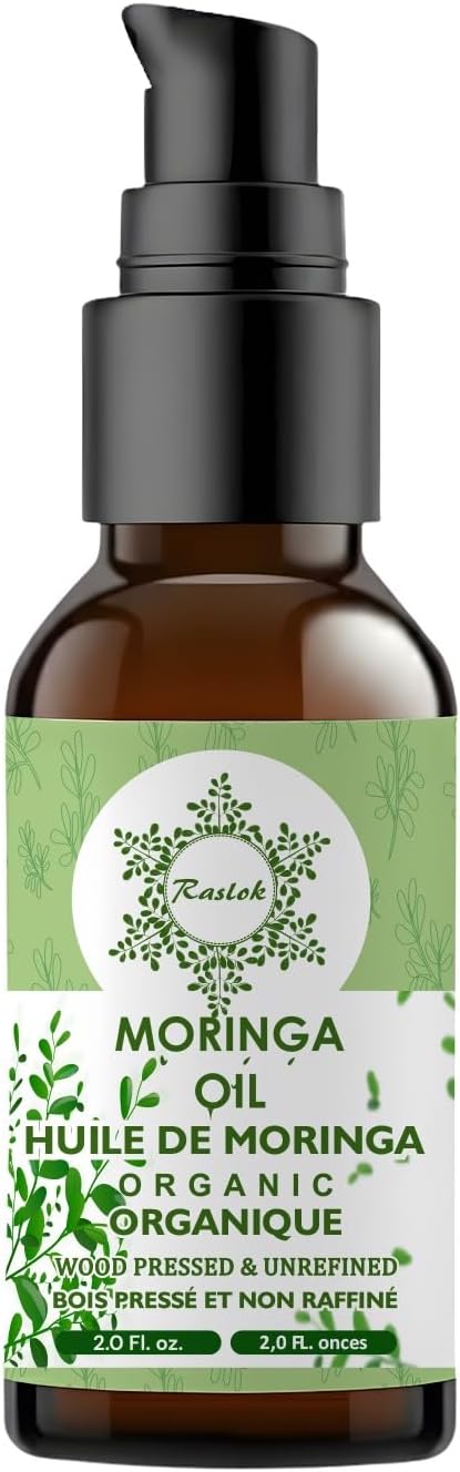 Raslok 100% Pure Wood Pressed Moringa Oil for Face, Hair and Dry Skin | Origin Moringa Oleifera Extract | Lightweight Face Oil, Natural Moisturizer 2 fl. oz.