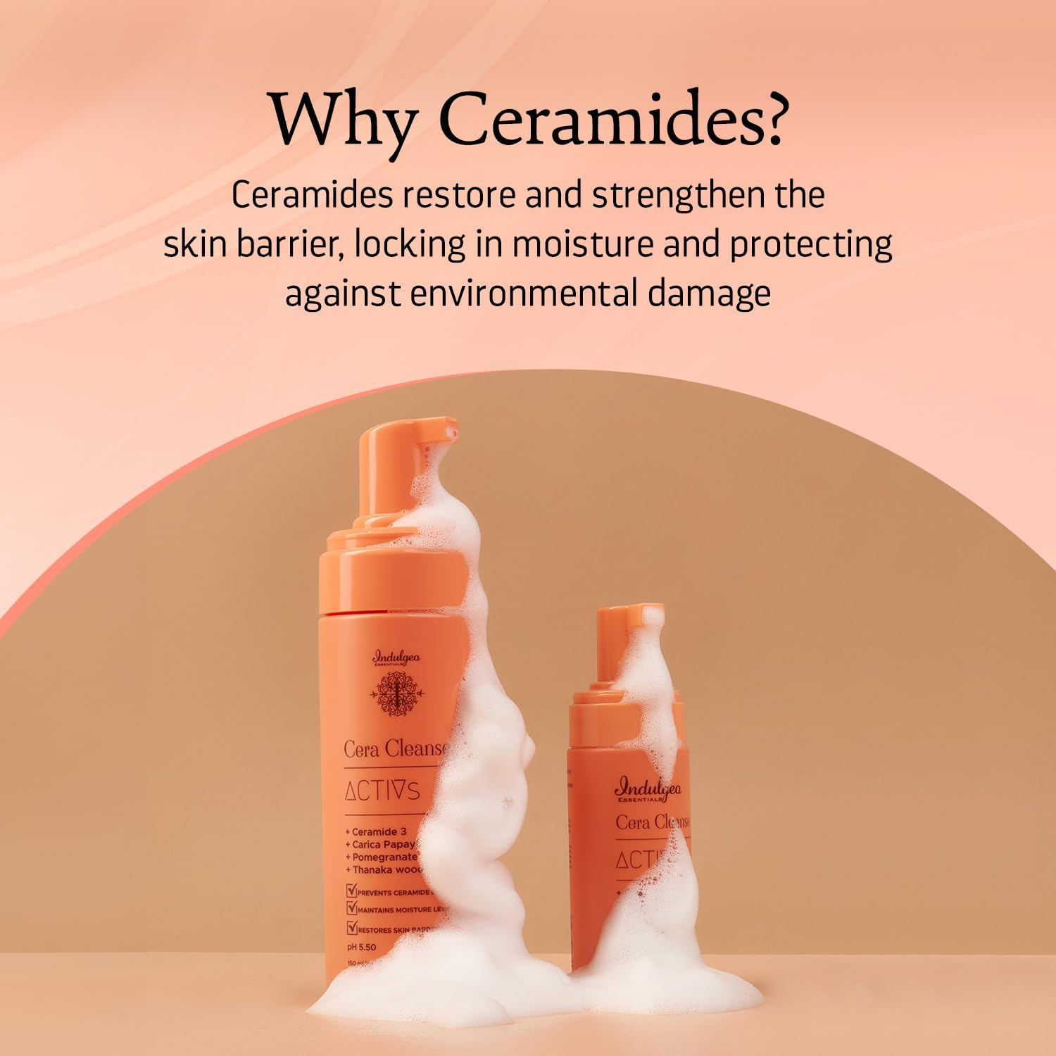 Indulgeo Essentials CERA CLEANSE - Ceramide Foaming Face Wash, 150ml - For All Skin Types | 100% Organic, Hand Made Ceramide Face Wash
