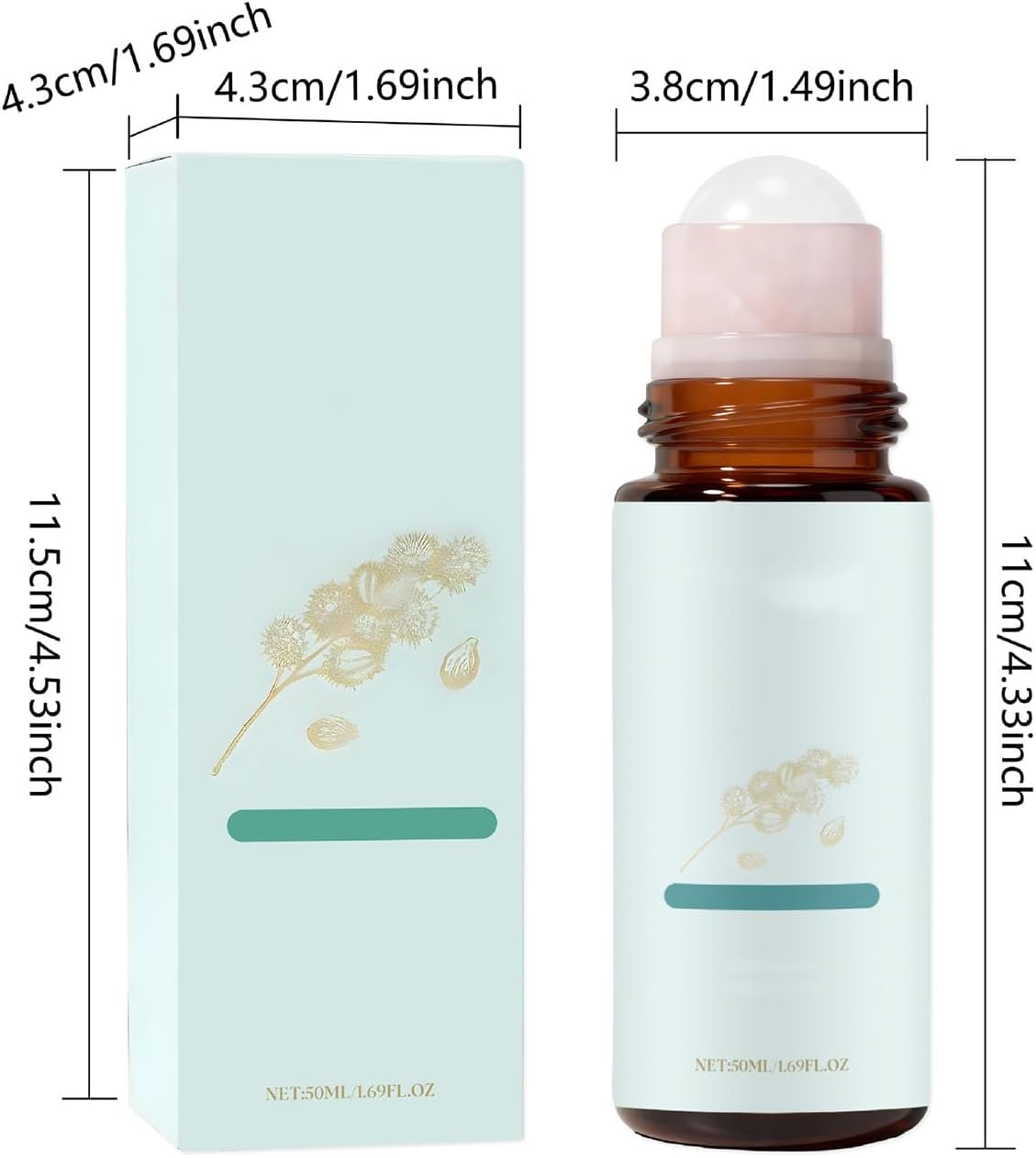 Frankincense and Castor Oil Roller with Rose Quartz – Soothing Firming Facial Oil for Face and Neck – Daily Self-Care Ritual for Soft, Smooth, and Refreshed Skin (1PCS)