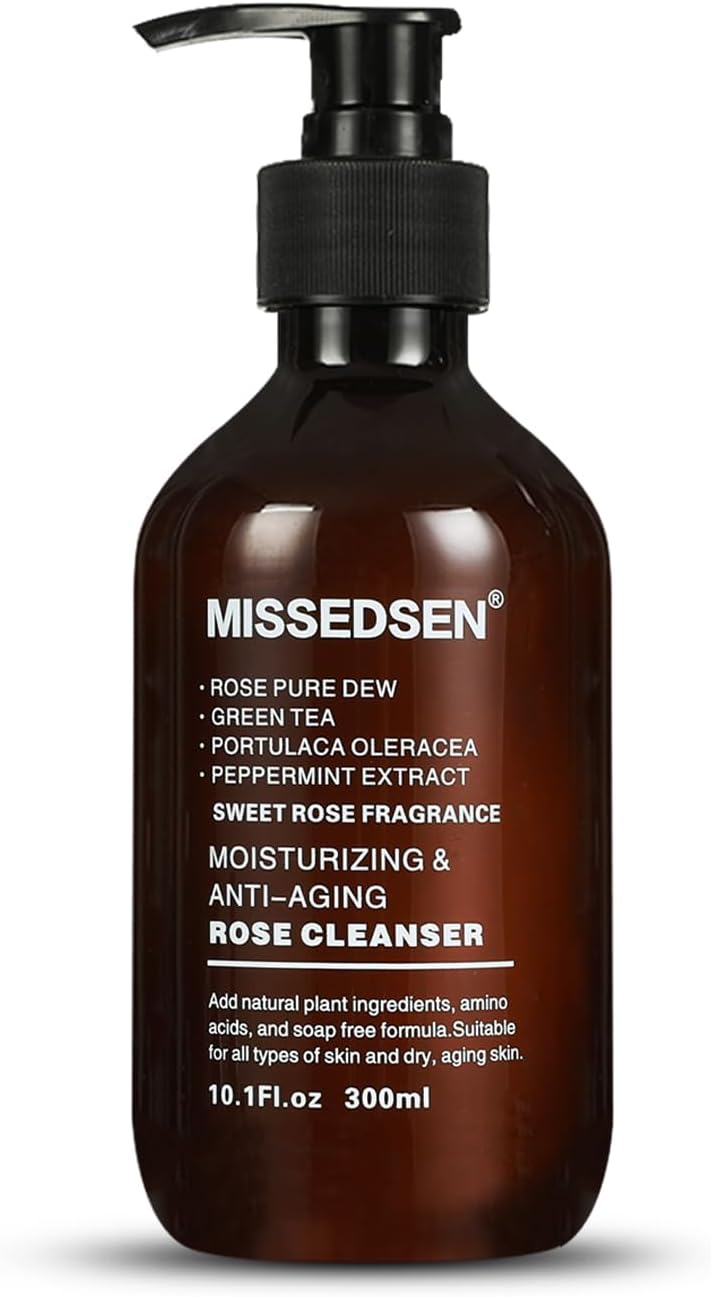Rose Facial Cleanser Makeup Remover, Daily Face Wash Gentle Deep Pore Cleansing for Dry,Sensitive,Oily & Combination Skin Soap Free,Fragrance Free,Dye Free (300ml)