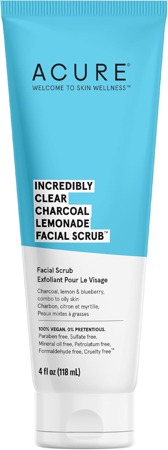 Gommage Éclat Visage Acure - Nettoyant exfoliant, Gommage et exfoliant doux quotidien pour femmes et hommes pour une peau éclatante, Nettoyant à base d'algues marines et d'argile verte française - 118 ml