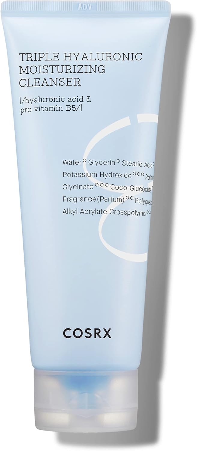 Cosrx Hydrium Triple Hyaluronic Moisturizing Cleanser, Nettoyant visage moussant crémeux, Élimine les impuretés et les résidus de maquillage, Retient l'humidité, 1 unité