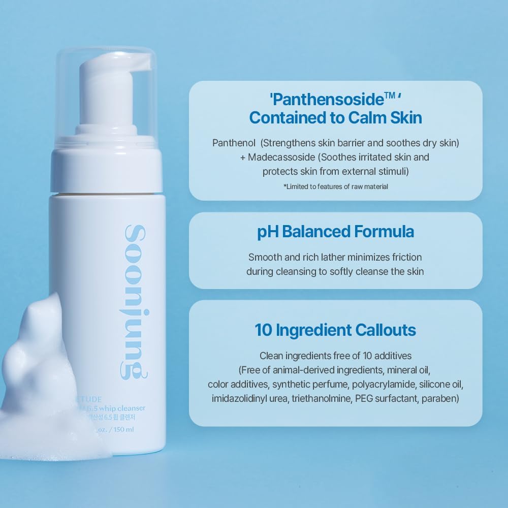 ETUDE SoonJung 5.5 Foam Cleanser | Soft Bubble Hydrating Vegan Facial Cleanser for Sensitive Skin | Fragrance-Free Low-pH Korean Cleansing Wash | K-Beauty | Vegan 5.1 fl. oz. (150ml)