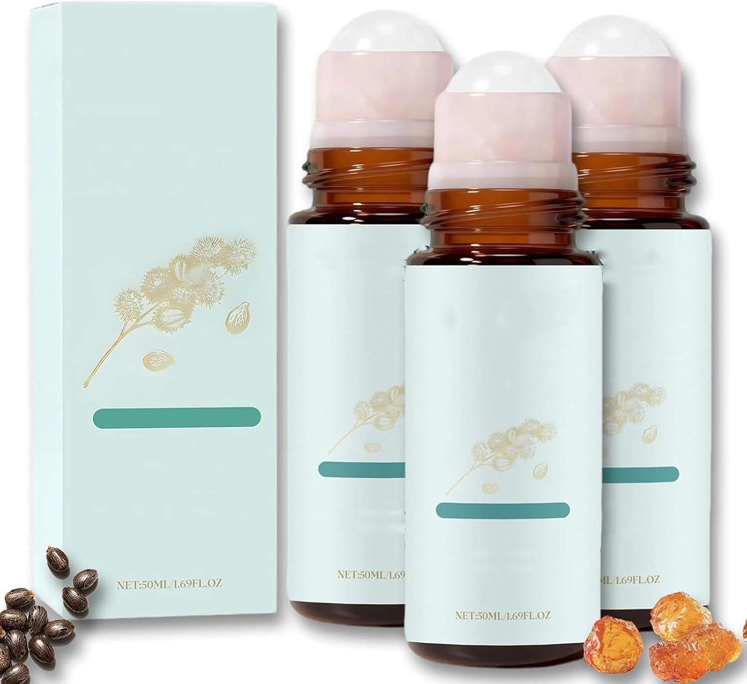 Huile visage et cou raffermissante apaisante à l'encens et à l'huile de ricin avec quartz rose – Rituel de soin quotidien pour une peau douce, lisse et rafraîchie (1 pièce)