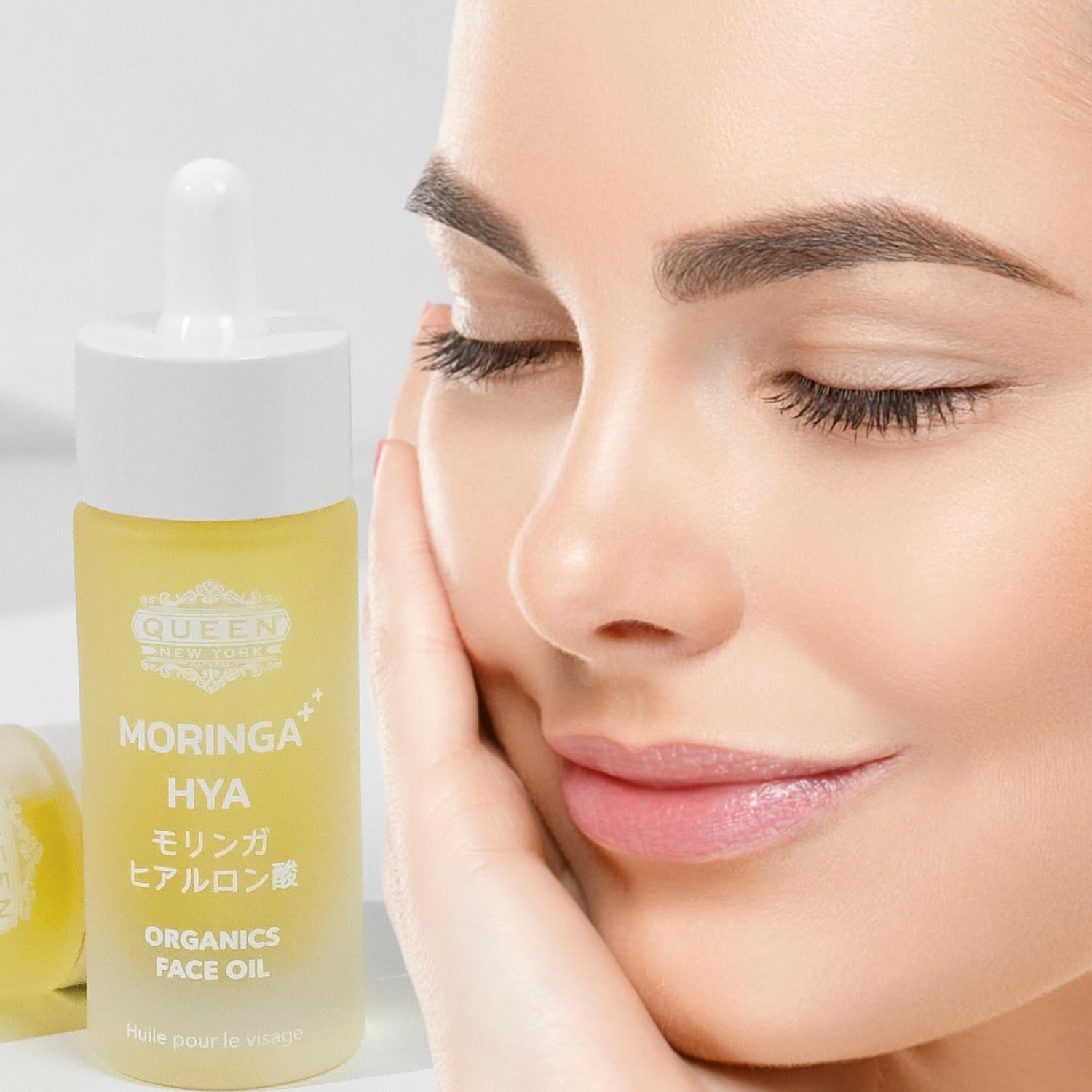 QUEEN MORINGA HYA – Moringa Bio Naturelle et Acide Hyaluronique – Hydratant – Huile Visage Hydratante Éclat Naturel – Légère, Absorption Rapide, Non-comédogène – Sans Parfum