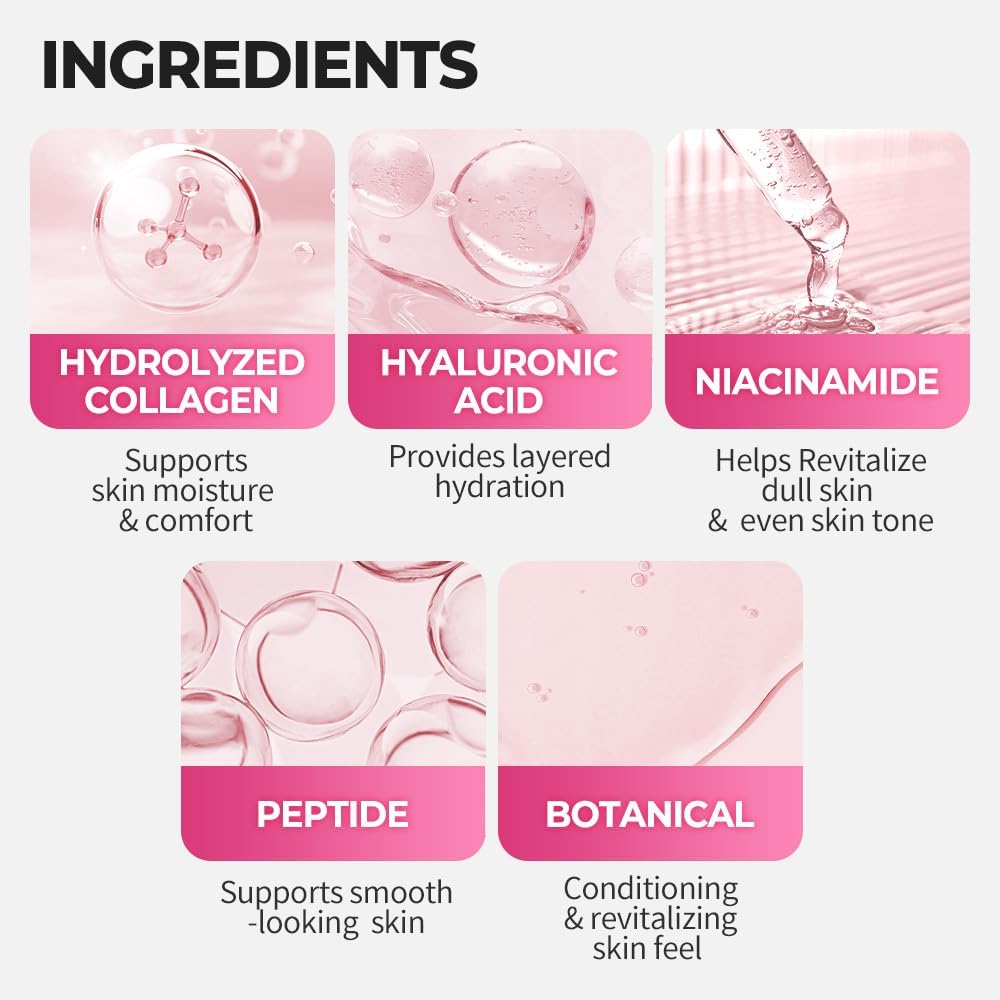 Masque Visage Hydrogel au Collagène NEXTBEAU (Lot de 4, 34g chacun / 1,19oz) – Masques Coréens au Collagène Hydrolysé, Acide Hyaluronique, Niacinamide & Peptides pour une Hydratation Profonde et une Peau Lisse et d'Apparence Saine