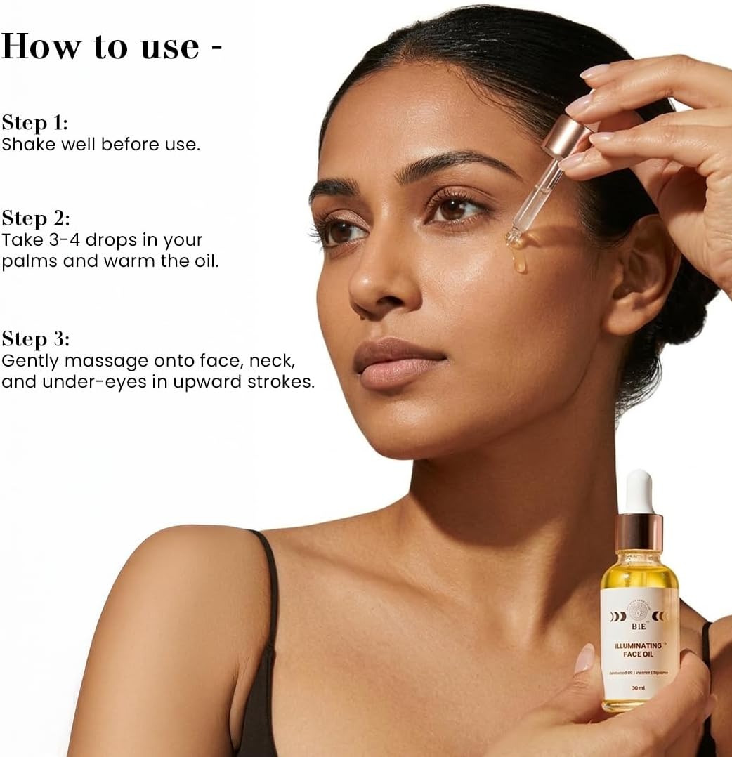 BiE (BEAUTY IN EVERYTHING) Huile Éclat Visage au Squalane et Kumkumadi pour un éclat et une luminosité instantanés | Pour peaux sèches, mixtes, sensibles | Huile visage pour hommes et femmes | Sans parfum ajouté | 10ml