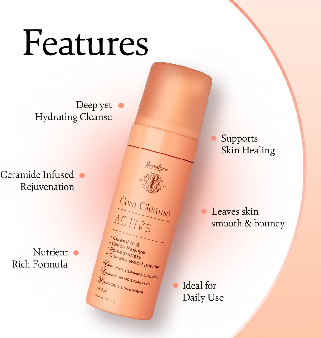 Indulgeo Essentials CERA CLEANSE - Ceramide Foaming Face Wash, 150ml - For All Skin Types | 100% Organic, Hand Made Ceramide Face Wash