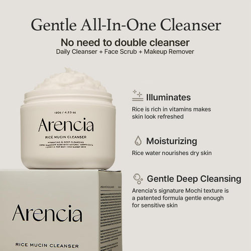ARENCIA Rice Mucin Cleanser 120g - Hydrating Facial Cleanser for Brightening and Soothing Sensitive Skin
