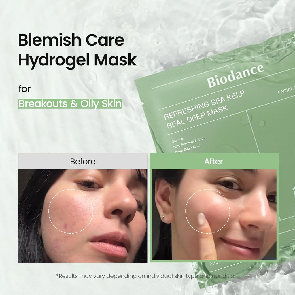BIODANCE Masque Hydrogel Nuit Rafraîchissant Vraie Algue Marine, Apaisant, Contrôle du sébum et de l'excès de sébum, Soin des imperfections, Soin coréen | 1.19oz(34g) x 4ea