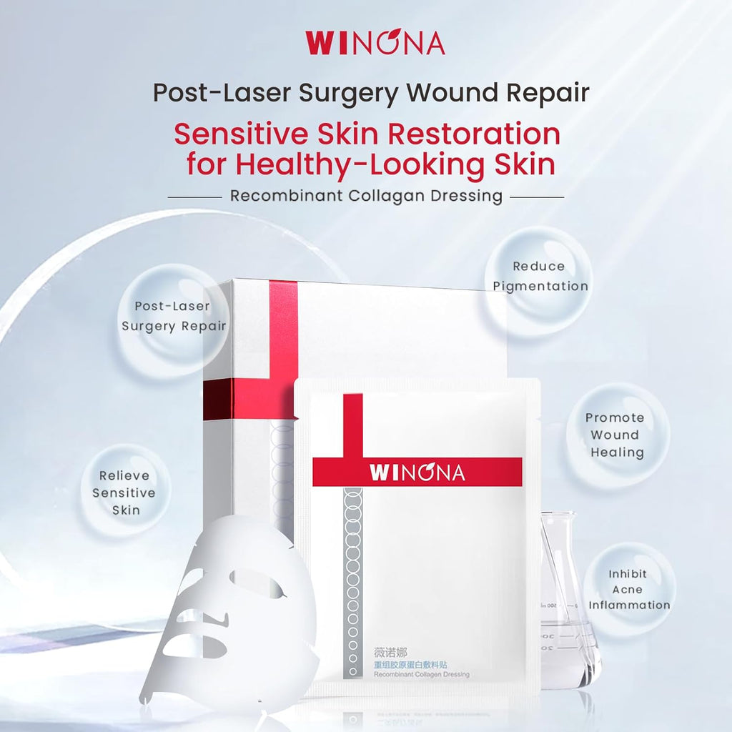 WINONA Collagen Sheet Mask 6pcs, Recombinant Collagen Dressing, Hydrating Face Mask for Sensitive Skin, Soothes and Skin Barrier Repair, Suppresses Acne, Repair Dressing for Post-Procedure Skin