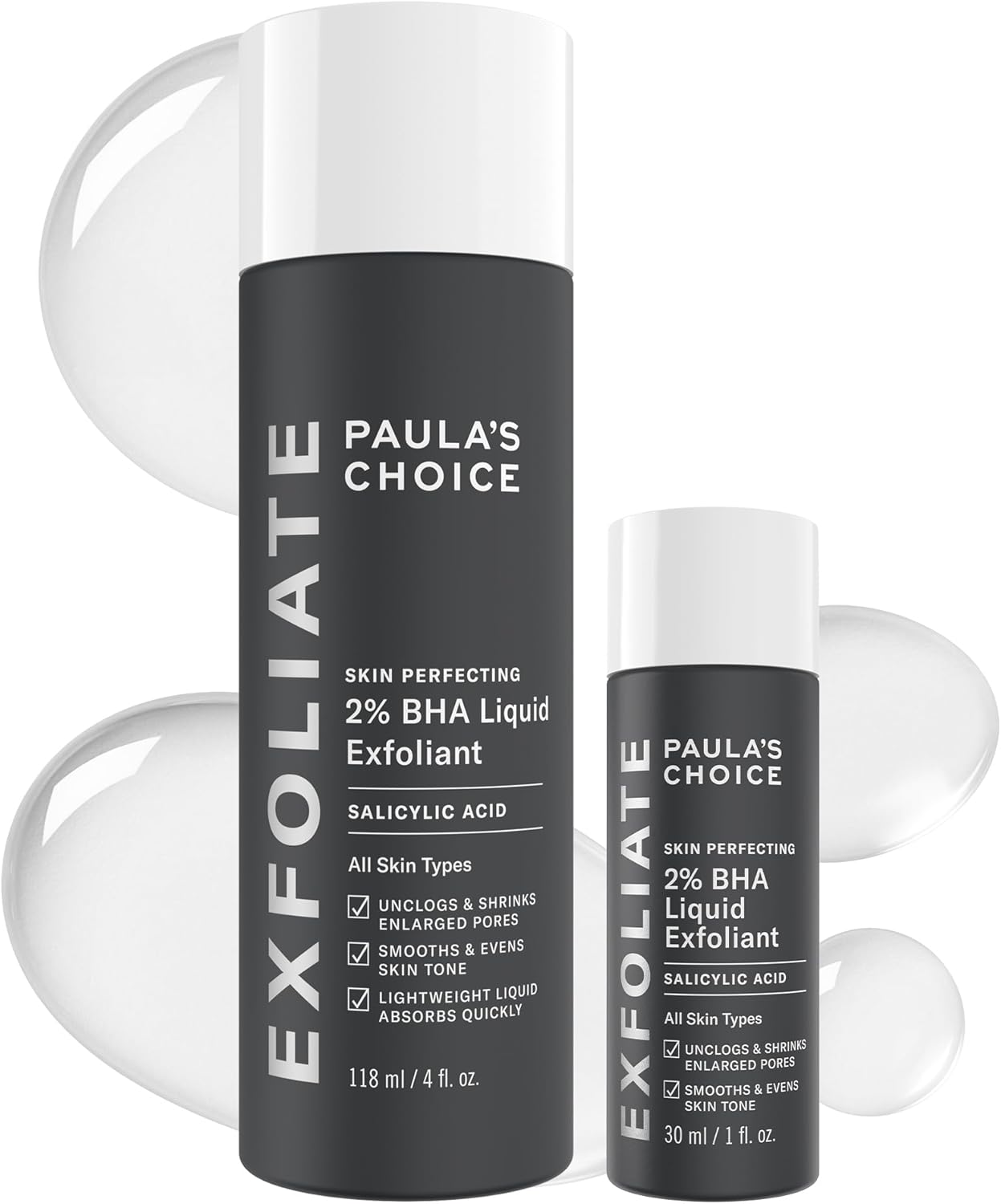 Exfoliant liquide Paula's Choice Skin Perfecting 2% BHA à l'acide salicylique, exfoliant doux pour le visage contre les points noirs, les pores dilatés, les rides et ridules, format voyage, flacon de 30 ml