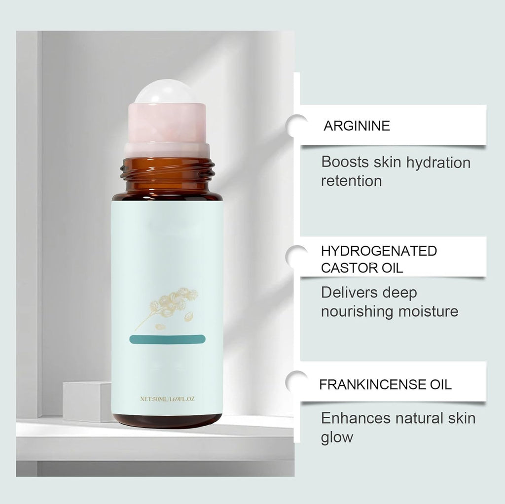 Frankincense and Castor Oil Roller with Rose Quartz – Soothing Firming Facial Oil for Face and Neck – Daily Self-Care Ritual for Soft, Smooth, and Refreshed Skin (1PCS)