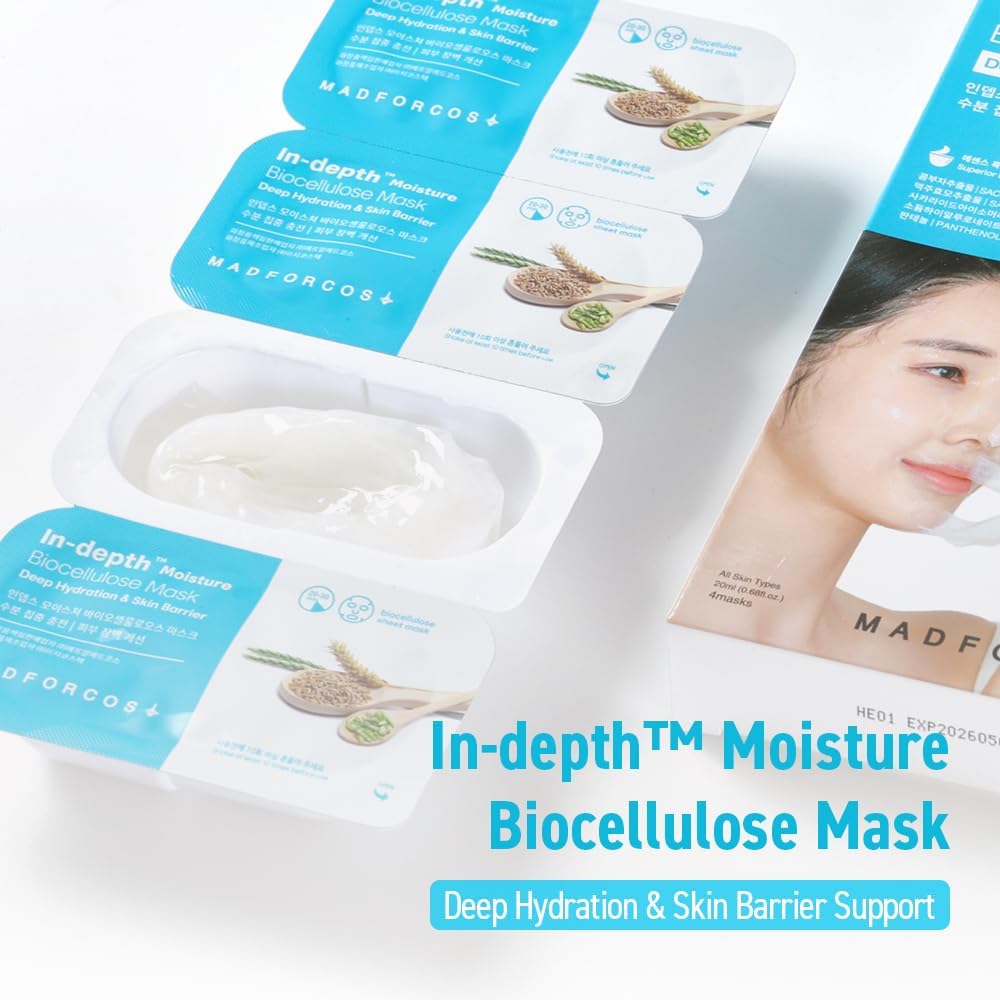 Masque Coréen pour le Visage, Hydratation Profonde, Effet Apaisant Rapide, Barrière Cutanée, Masque Capsule Végan pour Peaux Sensibles (4 masques)