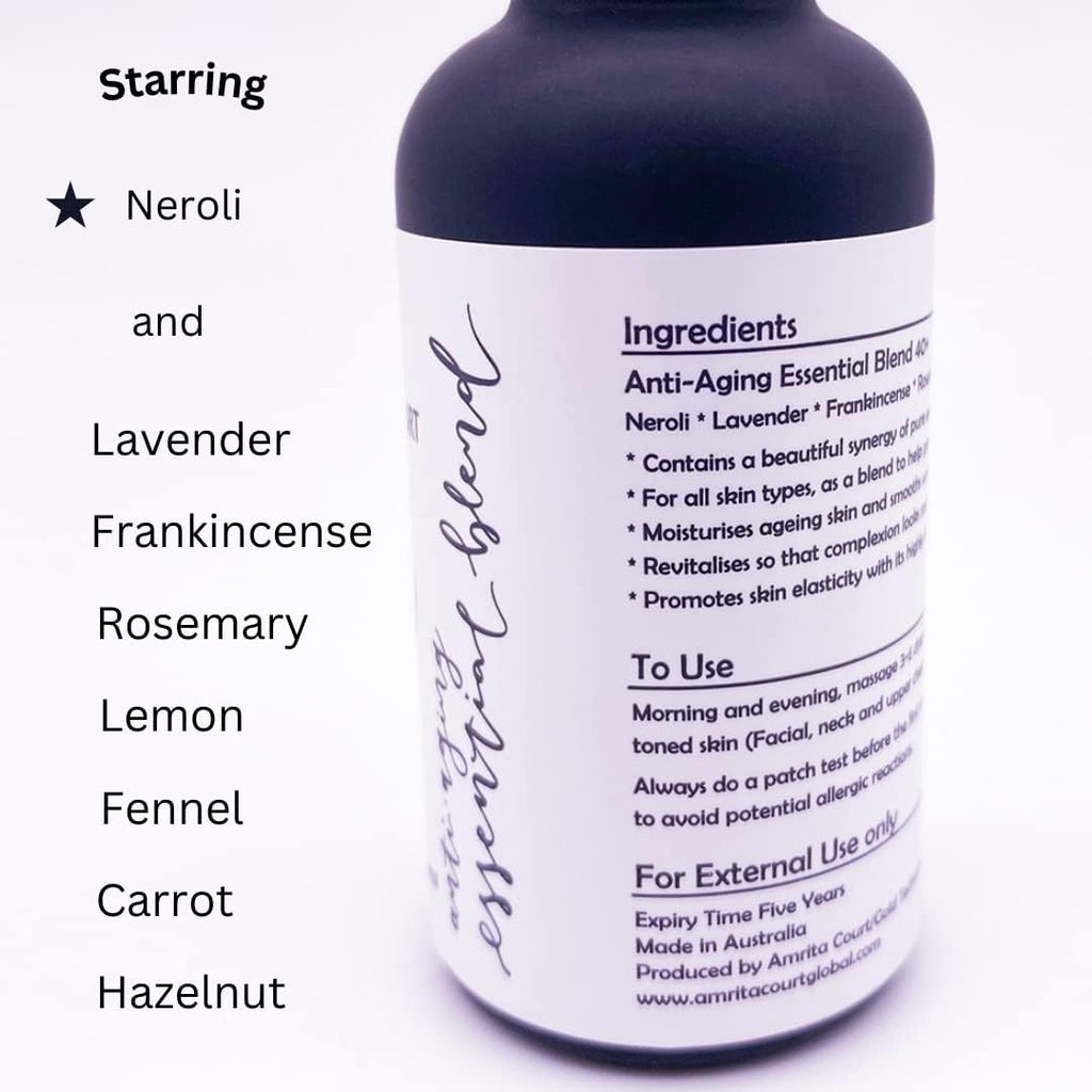 Mélange d'huiles essentielles anti-âge 40+, contient du Néroli, huile raffermissante illuminatrice pour le visage, fabriqué à la main en Australie, végétalien, écologique, anti-rides, pour les 40 ans et plus, 30ML