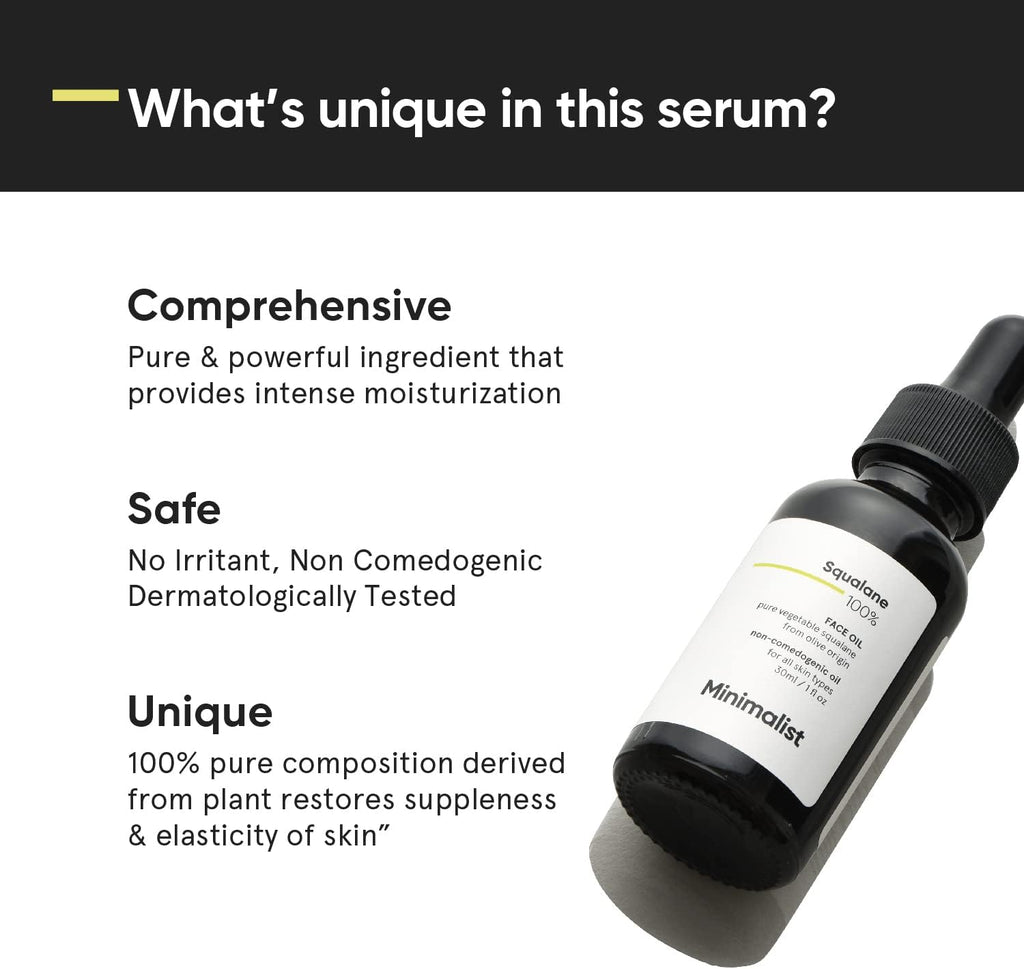 Huile Visage Minimaliste Hydratante | Squalane 100% | Ultra-légère et d'Origine Végétale | Hydratation Légère et Réduction des Ridules, 30 ml 1 fl oz (Lot de 1)