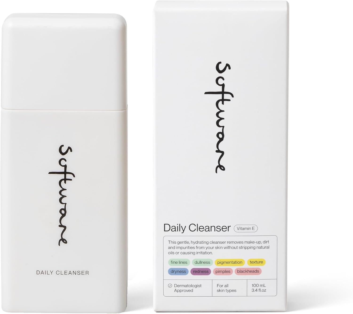 Nettoyant Quotidien Logiciel 100ml | Nettoyant Crème Doux Ultra-Hydratant pour Nourrir et Apaiser la Peau | Nettoyant Visage Quotidien à la Vitamine E et au Hyaluronate de Sodium pour une Routine de Soin de la Peau