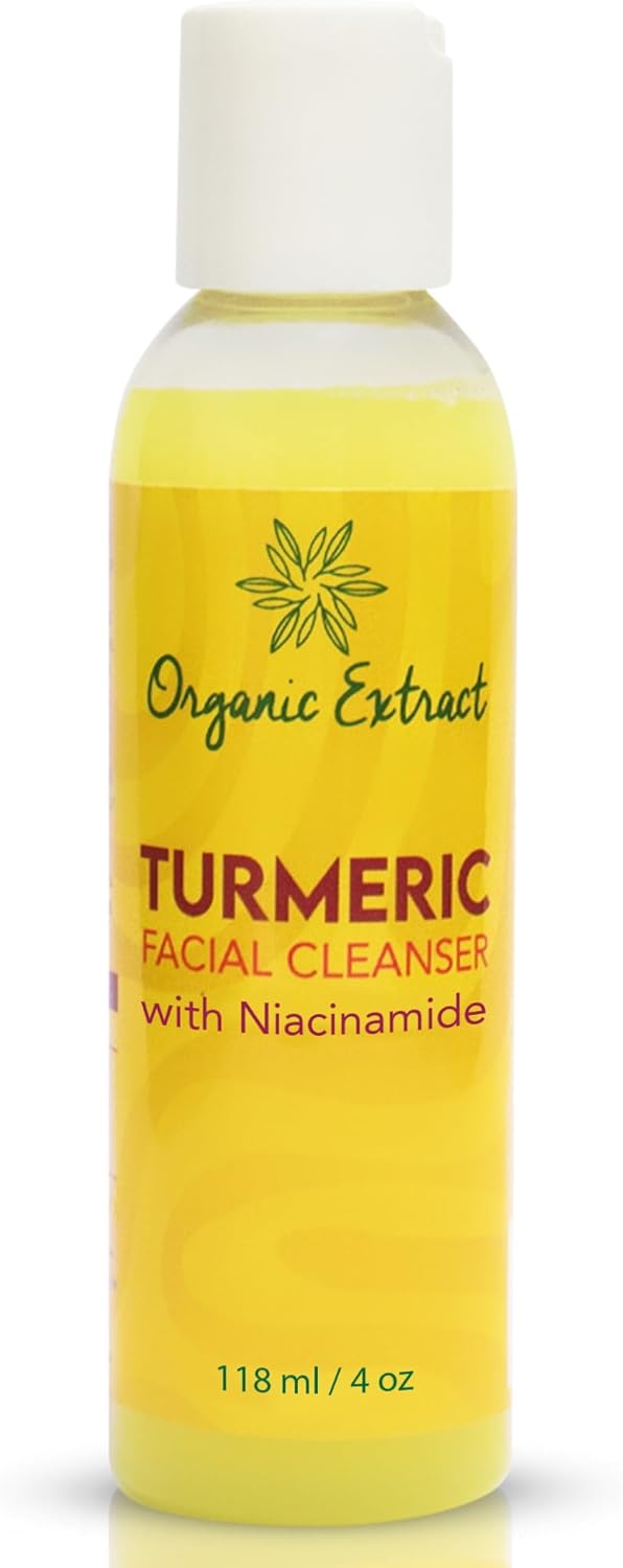 Nettoyant visage au curcuma - 4 fl oz / 118 ml - Nettoyant doux pour le visage pour peaux ternes et sujettes à l'acné - Nettoyant exfoliant quotidien pour le visage contre les taches de vieillesse, les dommages causés par le soleil - avec Niacinamide